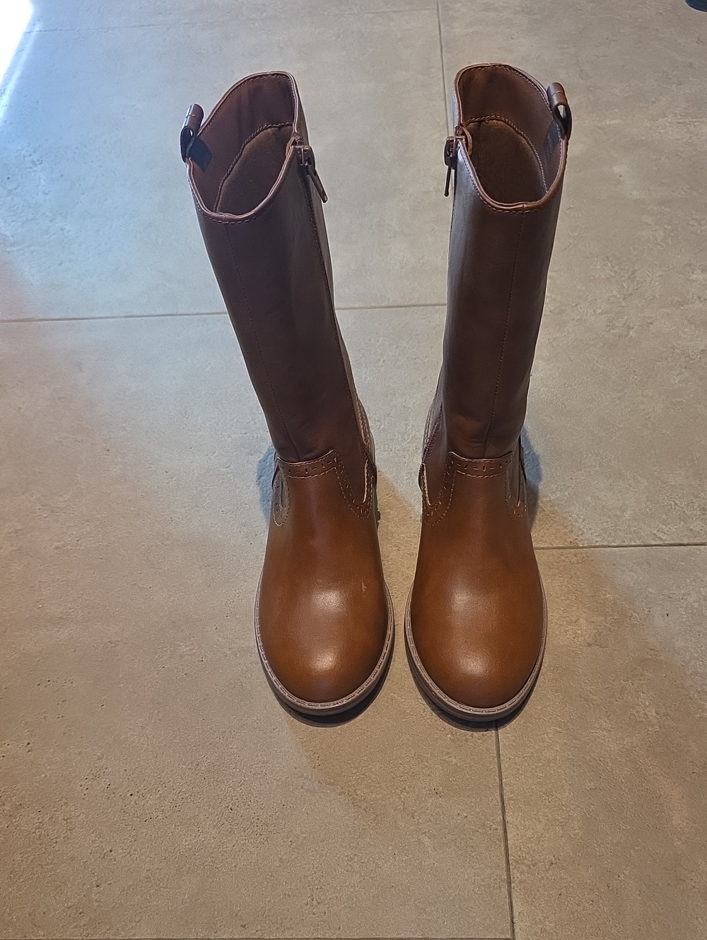Girl's Tall Brown Leather Boots - Classic Riding Style. Size 2.